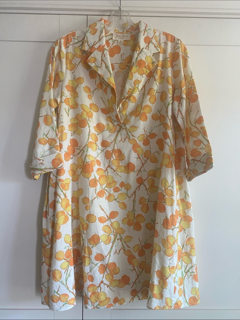 JULIE BROWN, Linen/Cotton Citrus print shirt dress, Sz M